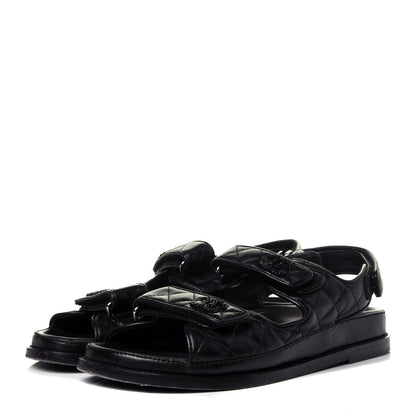 Chanel Lambskin Velcro Dad Sandals 38 Black 3 of 12