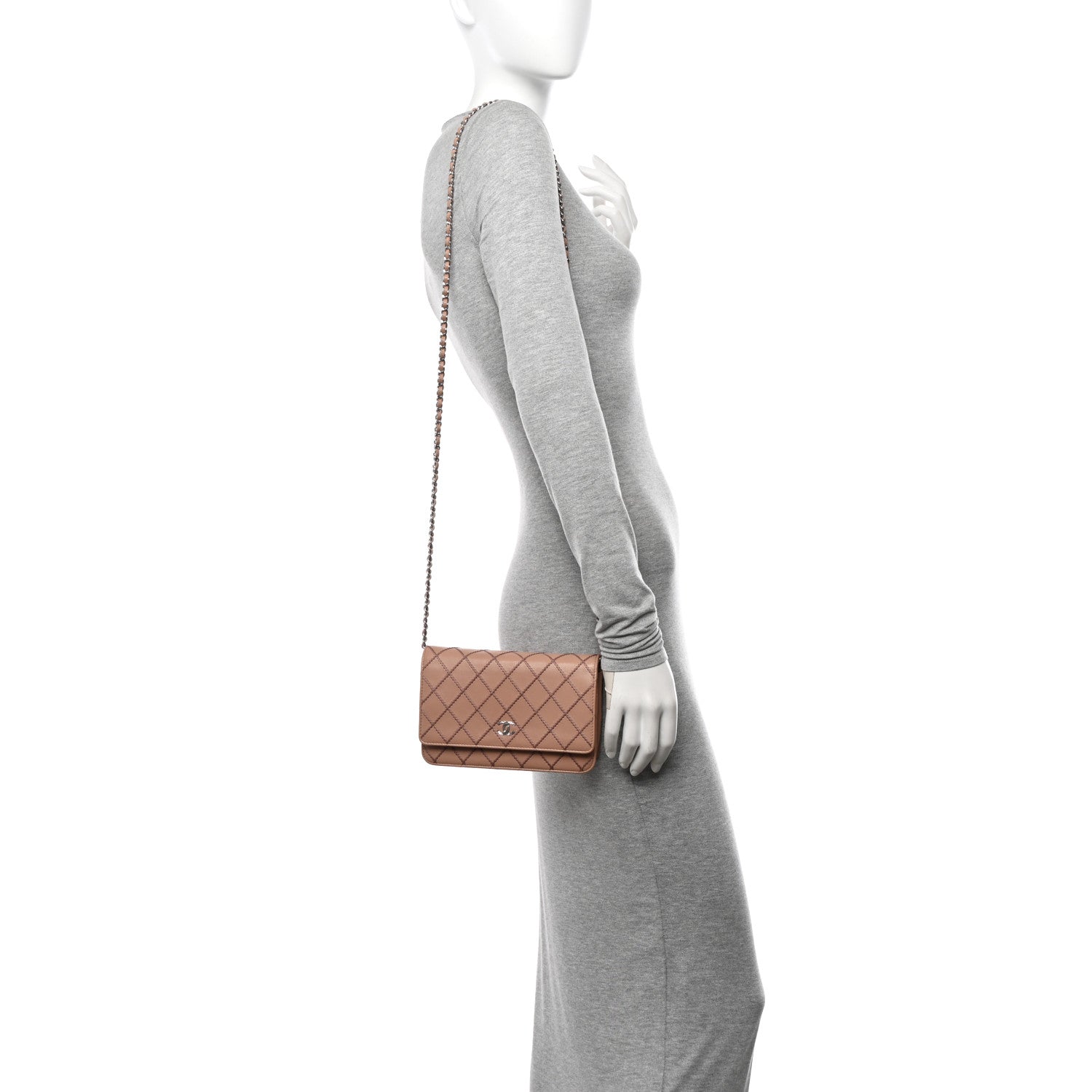Chanel Calfskin Diamond Stitch Wallet On Chain WOC Beige 2 of 12