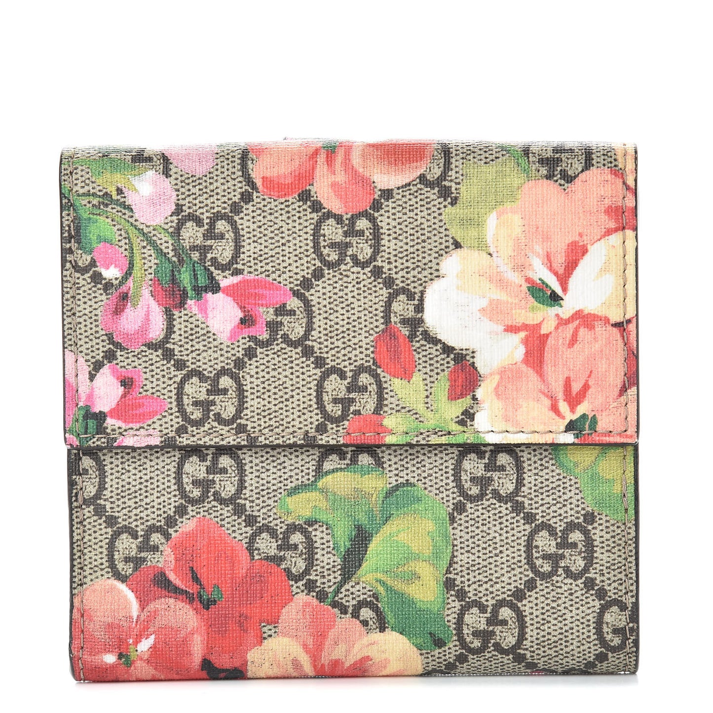GG Supreme Monogram Blooms French Flap Wallet Beige Multicolor Dry Rose