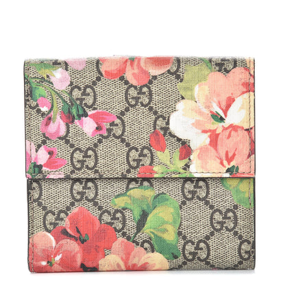 Gucci GG Supreme Monogram Blooms French Flap Wallet Beige Multicolor Dry Rose 1 of 8