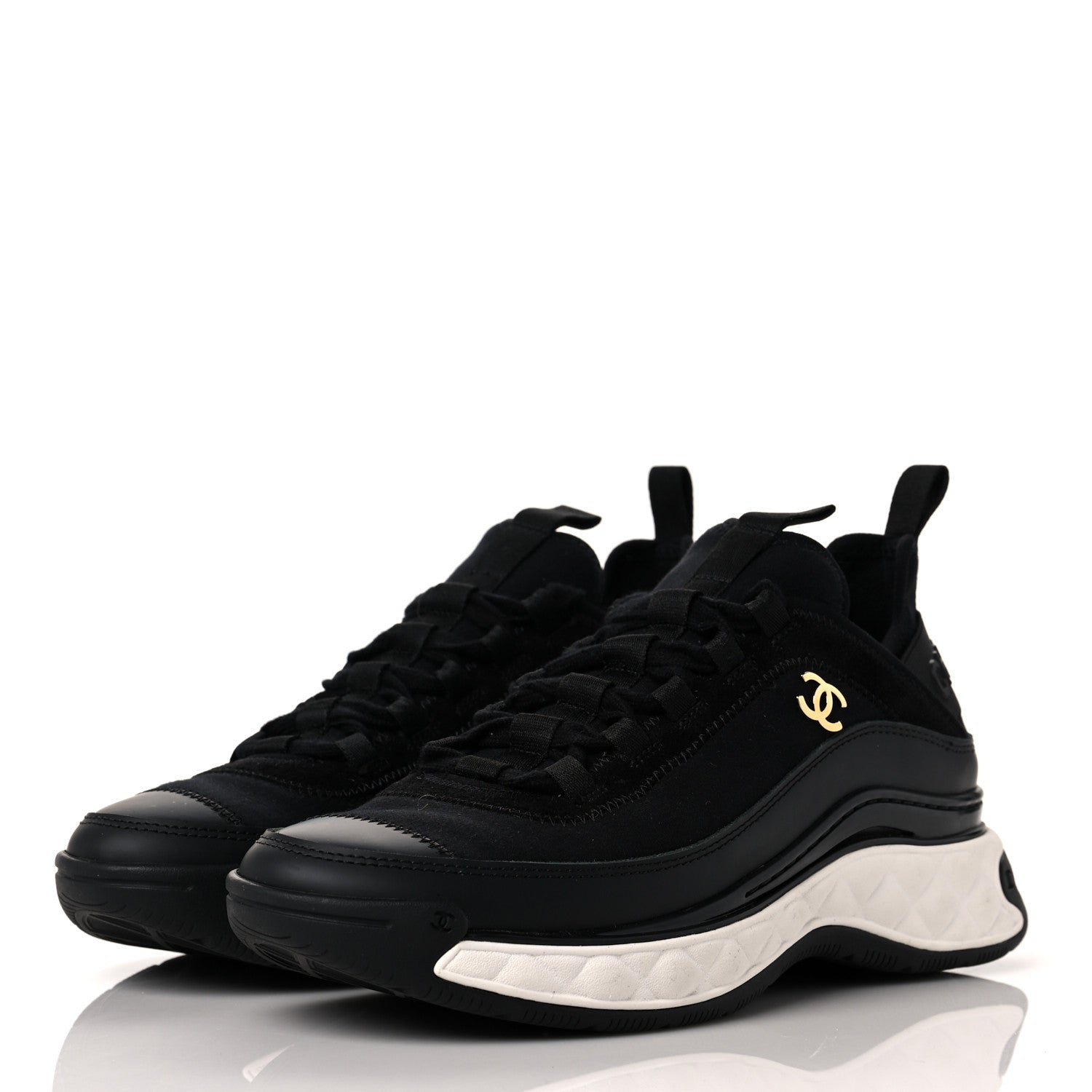 Chanel Velvet Calfskin Mixed Fibers CC Sneakers 36.5 Black 3 of 9