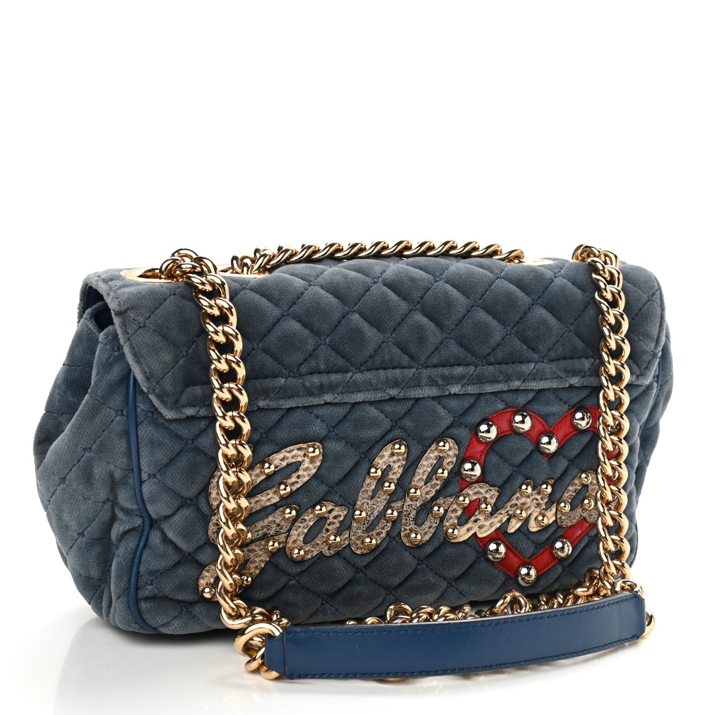 Velvet Watersnake Embellished Quilted Lucia Shoulder Bag Blue