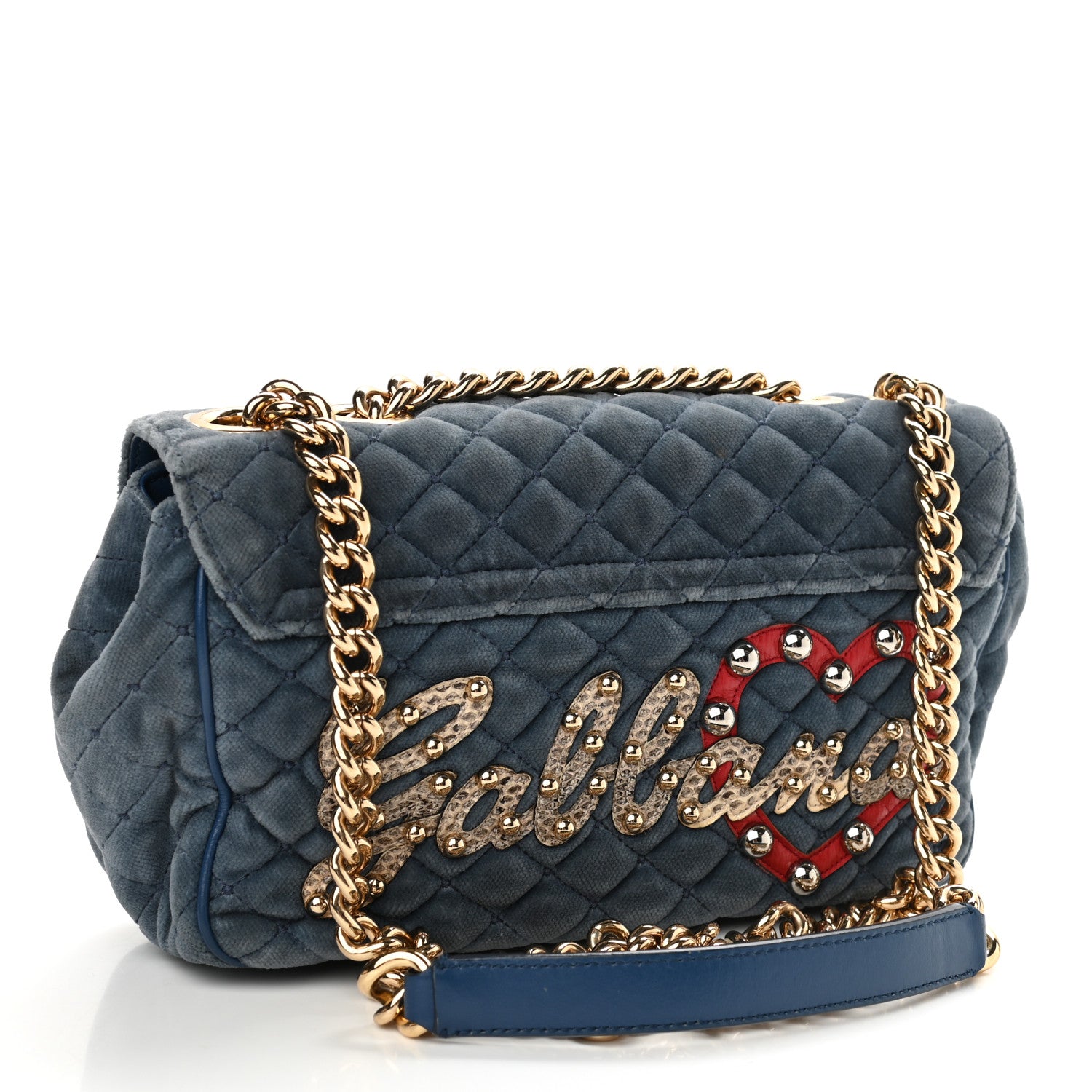 Dolce & Gabbana Velvet Watersnake Embellished Quilted Lucia Shoulder Bag Blue 3 of 11