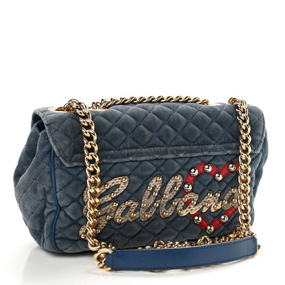Dolce & Gabbana Velvet Watersnake Embellished Quilted Lucia Shoulder Bag Blue 3 of 11