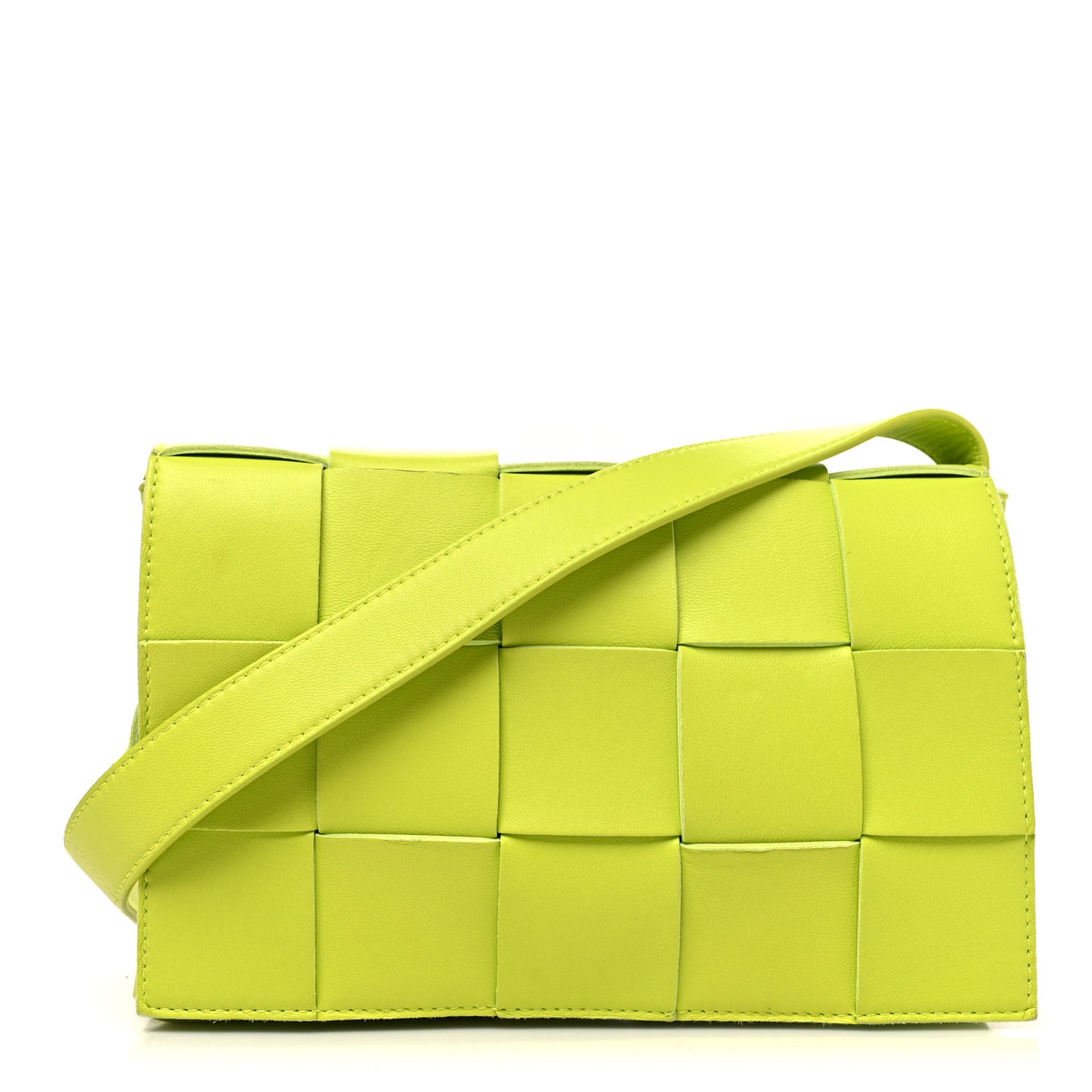 Lambskin Maxi Intrecciato Cassette Crossbody Bag Acid Kiwi
