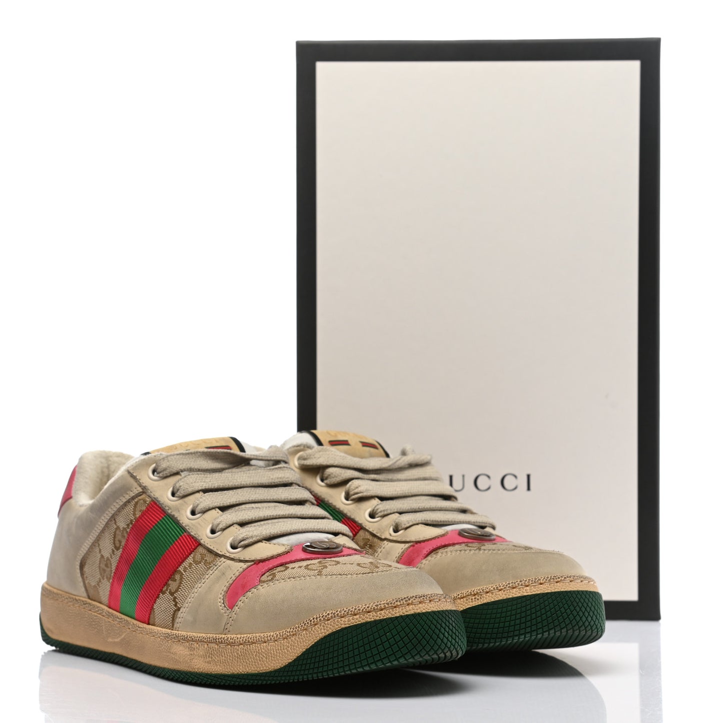 GG Monogram Nubuck Web Womens Screener Sneakers 39 New Sand Dusty Milk Pink