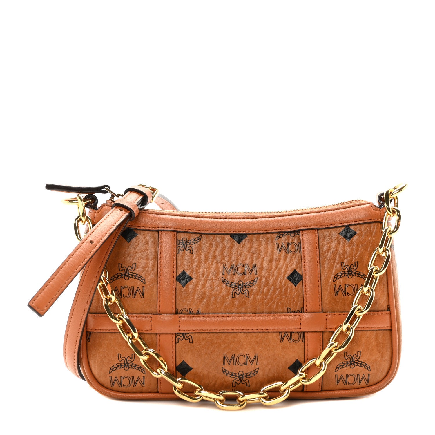 MCM Visetos Nappa Mini Delmy Chain Shoulder Bag Cognac 1651152