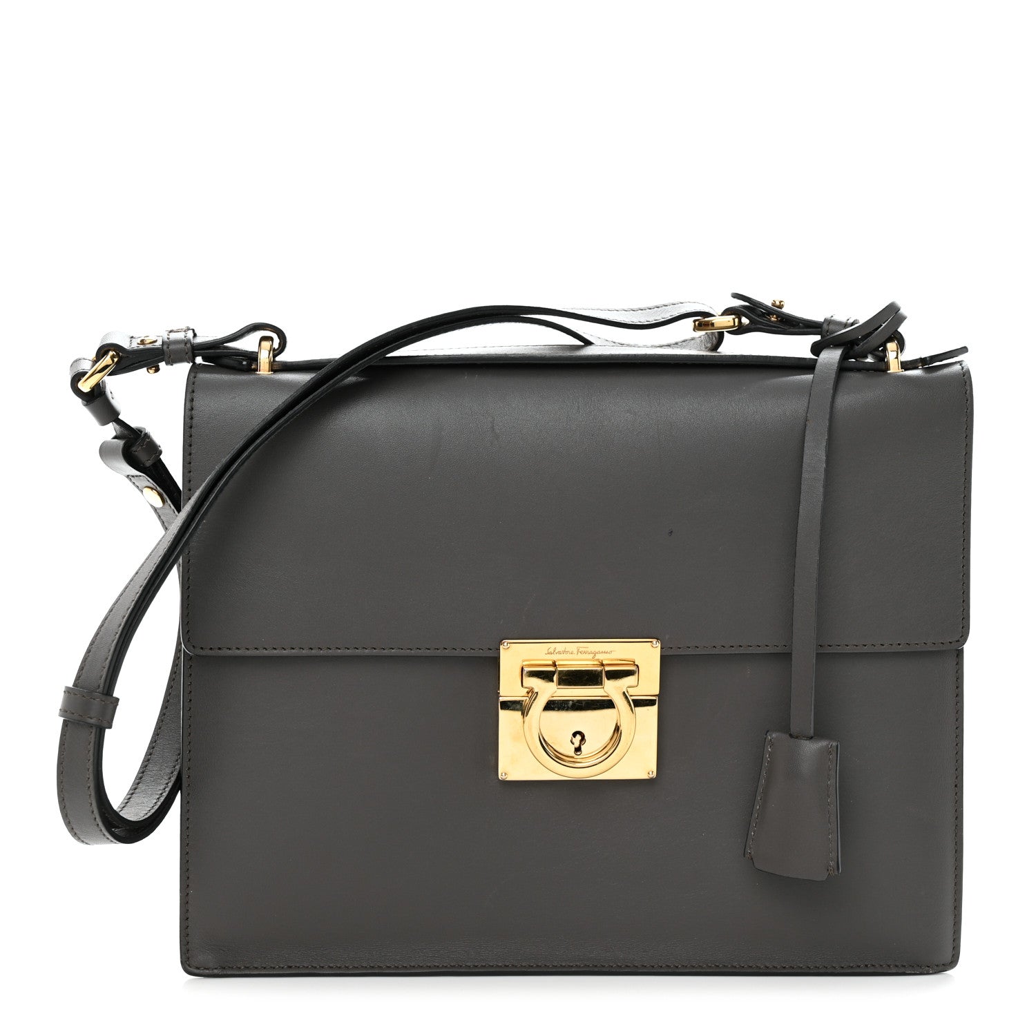 Salvatore Ferragamo Calfskin Gancio Lock Satchel Grey 1 of 9