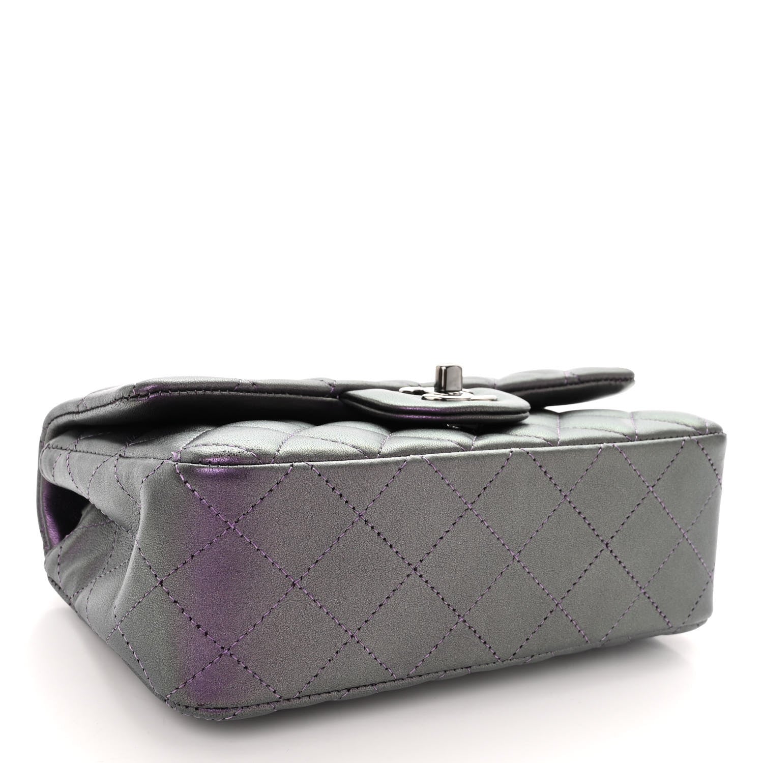 Chanel Iridescent Lambskin Quilted Mini Rectangular Flap Dark Purple 4 of 12