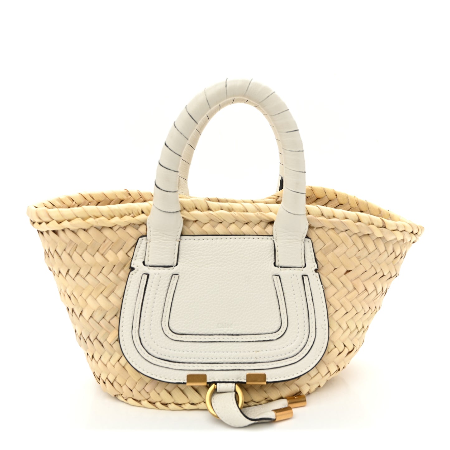 Raffia Small Grain Calfskin Mini Marcie Basket White
