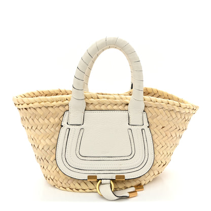Chloe Raffia Small Grain Calfskin Mini Marcie Basket White 1 of 9