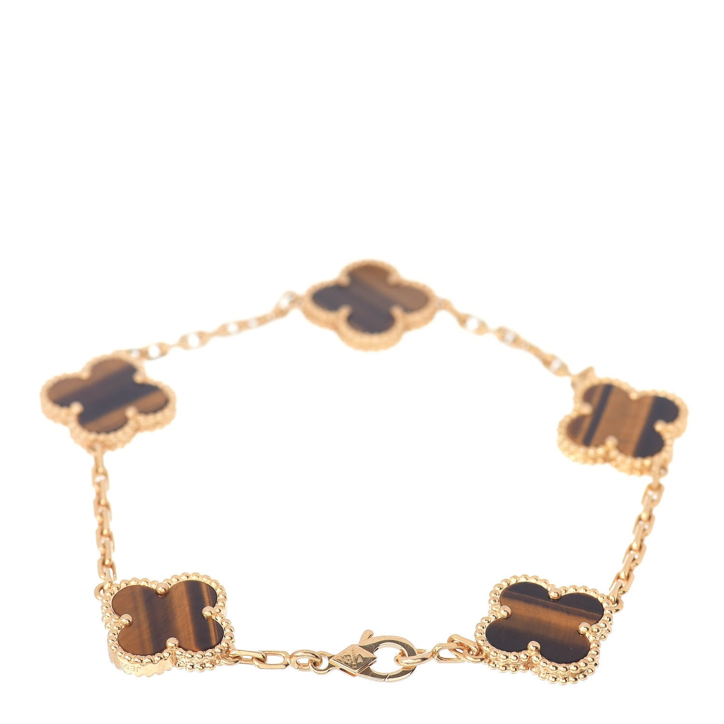 18K Yellow Gold Tiger Eye 5 Motifs Vintage Alhambra Bracelet