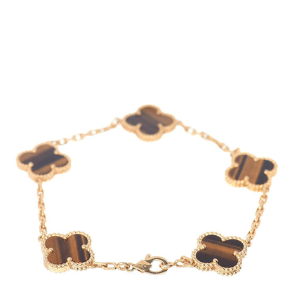 Van Cleef & Arpels 18K Yellow Gold Tiger Eye 5 Motifs Vintage Alhambra Bracelet 3 of 4