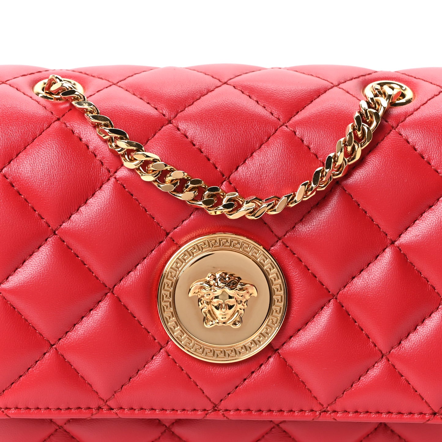 Nappa Quilted Medusa Chain Crossbody Red