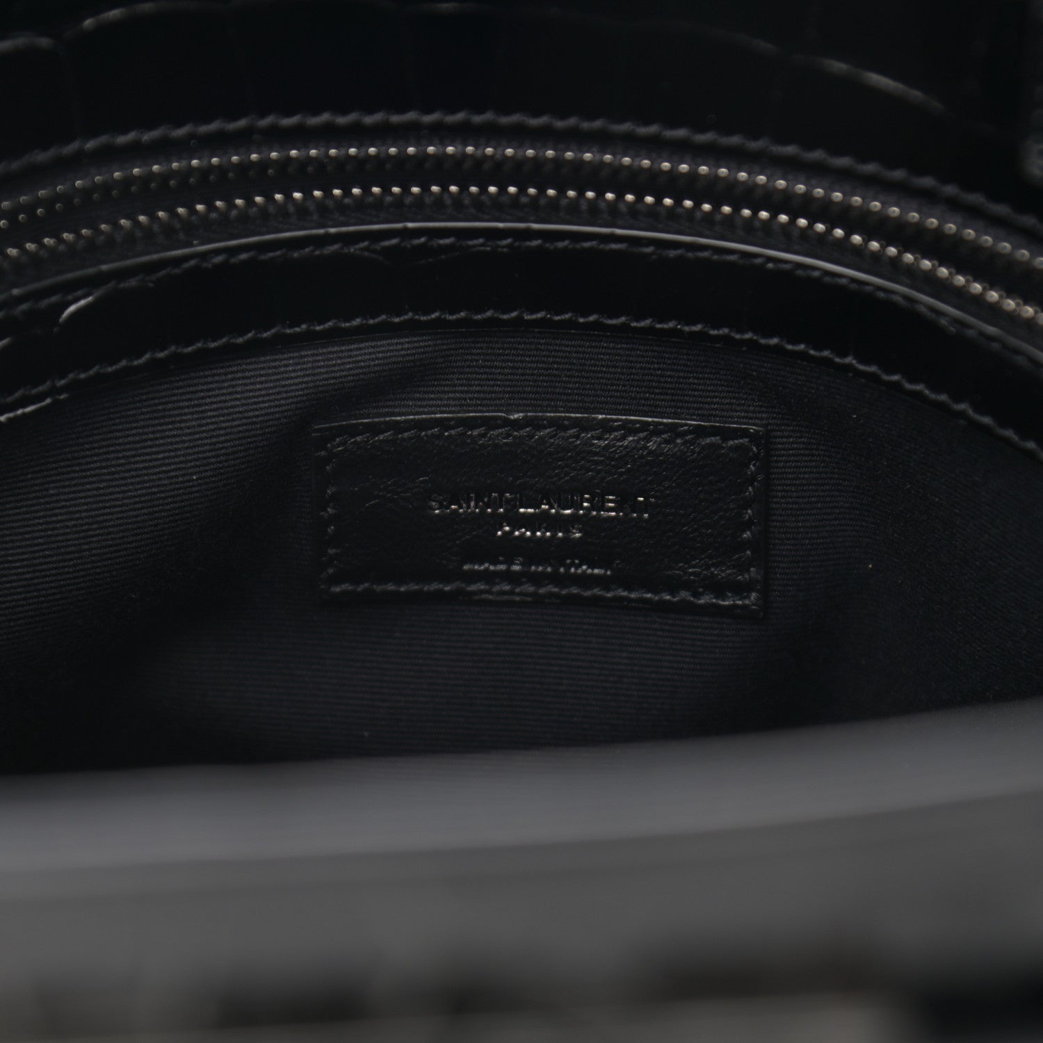 Saint Laurent Shiny Calfskin Crocodile Embossed Small Manhattan Shopper Tote Black 6 of 10