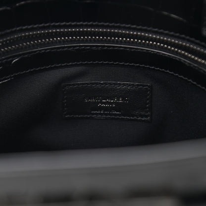 Saint Laurent Shiny Calfskin Crocodile Embossed Small Manhattan Shopper Tote Black 6 of 10