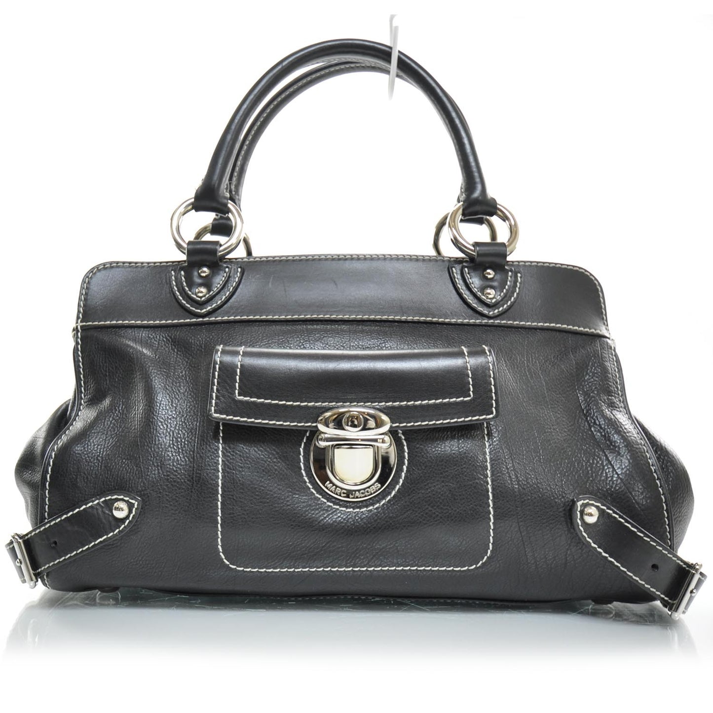 Leather Front Pocket Satchel Black