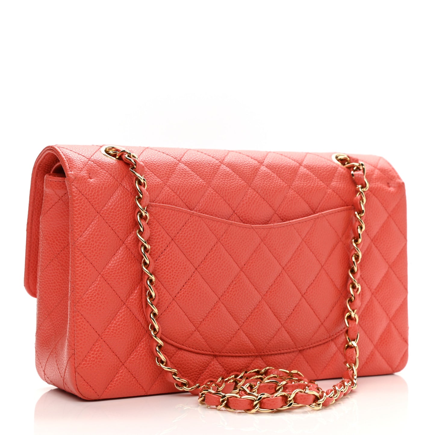 Caviar Quilted Medium Double Flap Light Red