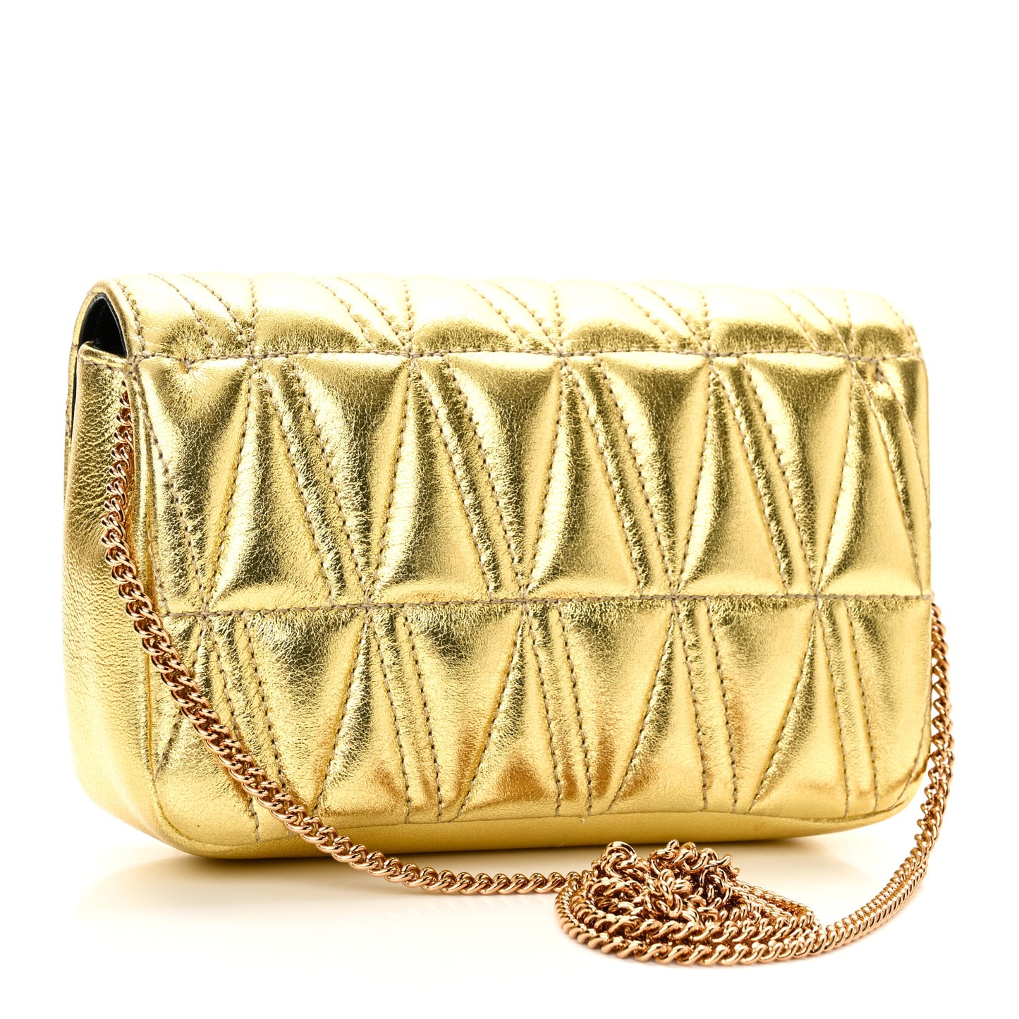 Metallic Nappa Quilted Virtus Evening Bag Gold