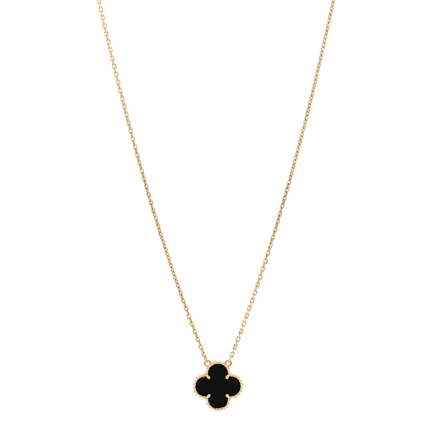 18K Yellow Gold Black Onyx Vintage Alhambra Pendant Necklace