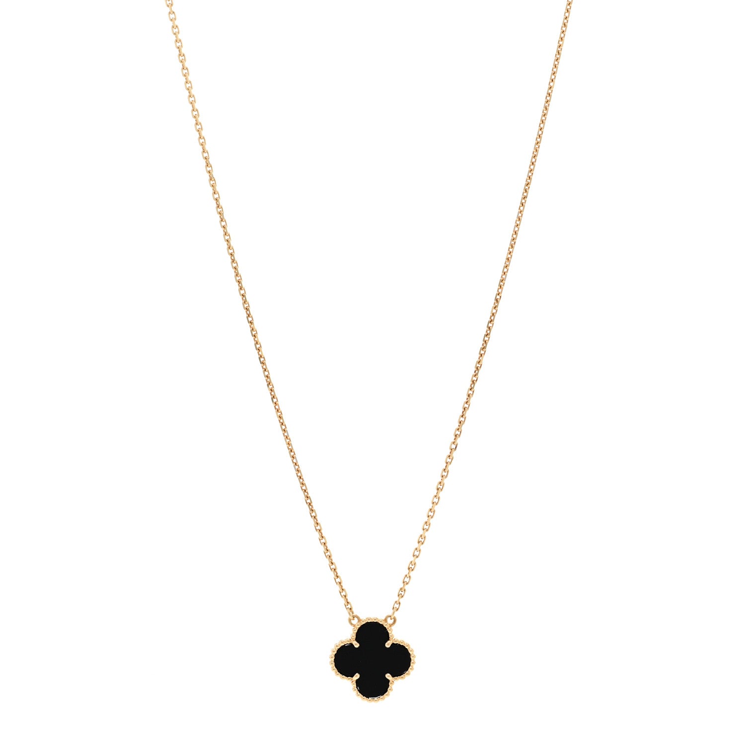 Van Cleef & Arpels 18K Yellow Gold Black Onyx Vintage Alhambra Pendant Necklace 1 of 4