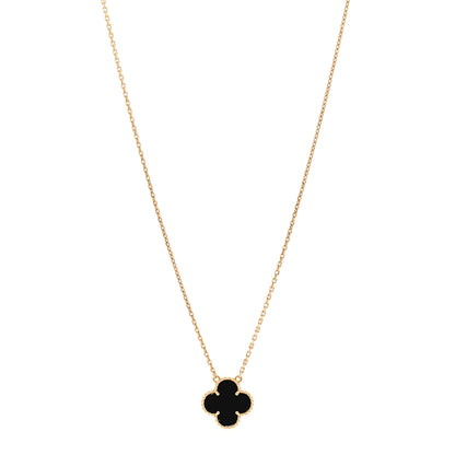 Van Cleef & Arpels 18K Yellow Gold Black Onyx Vintage Alhambra Pendant Necklace 1 of 4
