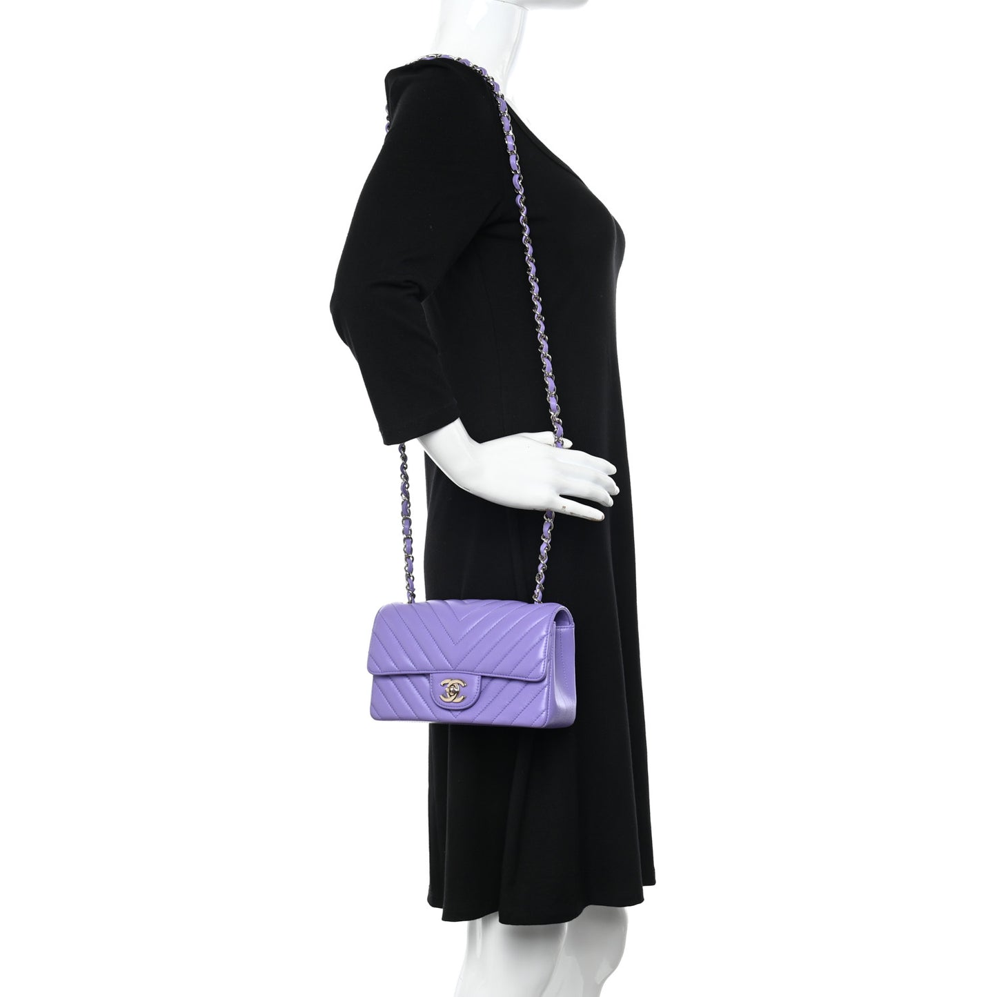 Lambskin Chevron Quilted Mini Rectangular Flap Purple