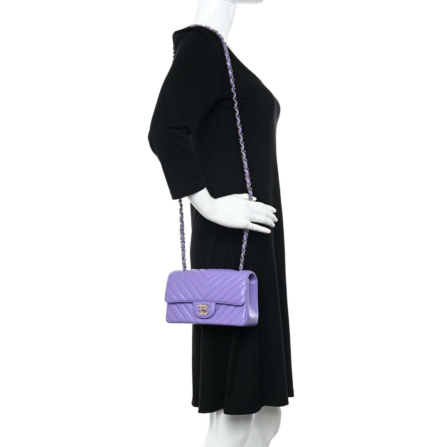 Chanel Lambskin Chevron Quilted Mini Rectangular Flap Purple 2 of 10