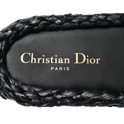 Christian Dior Raffia Embroidered Dway Mules Slide Sandals 36.5 Black 7 of 9
