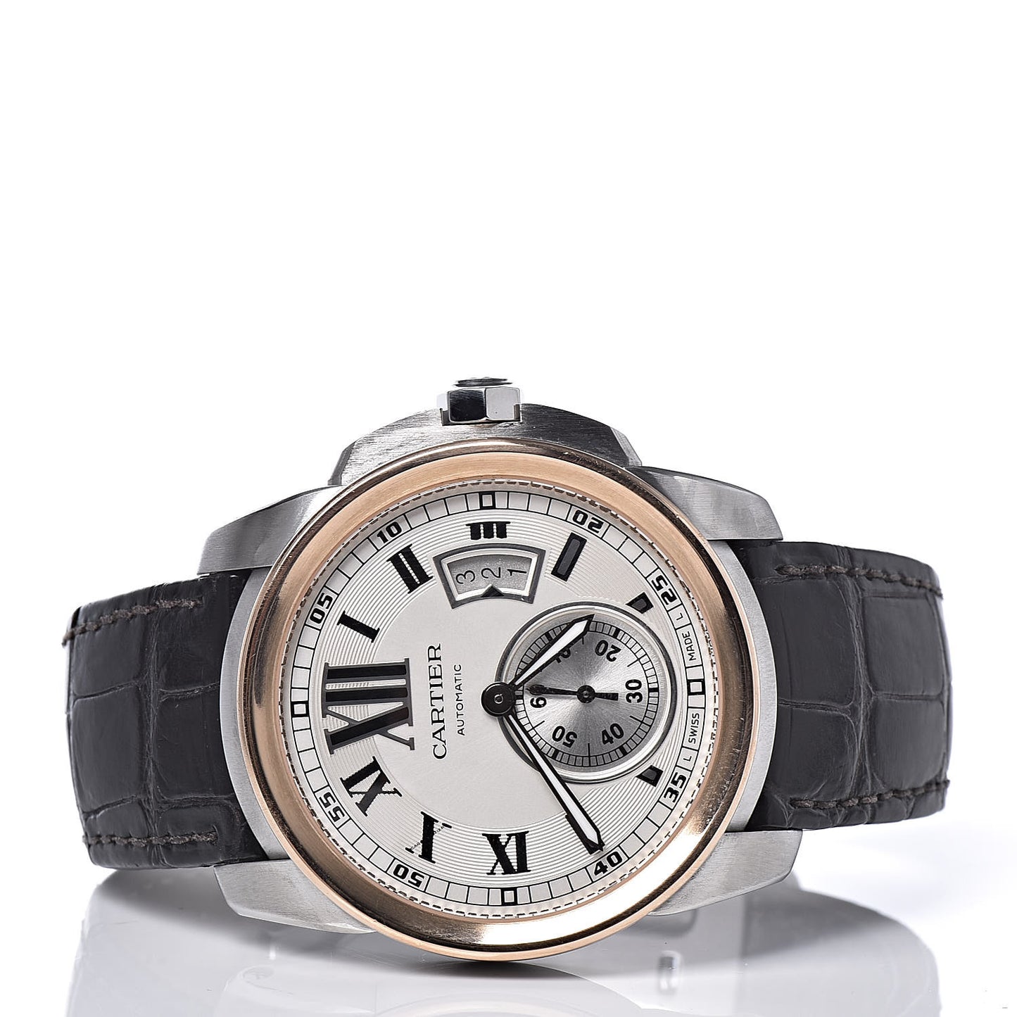 Stainless Steel 18K Pink Gold Alligator 42mm Calibre de Cartier Automatic Watch