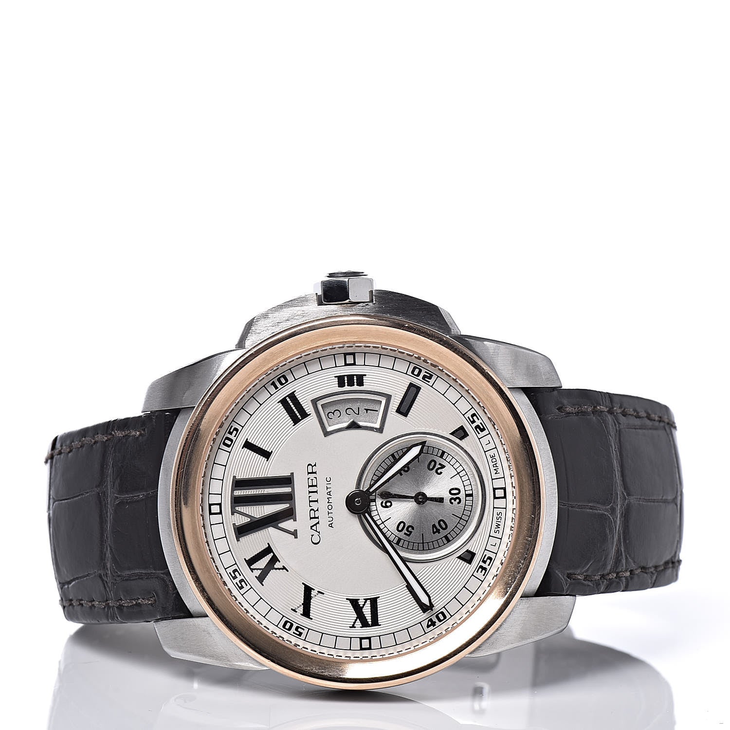 Cartier Stainless Steel 18K Pink Gold Alligator 42mm Calibre de Cartier Automatic Watch 3 of 8