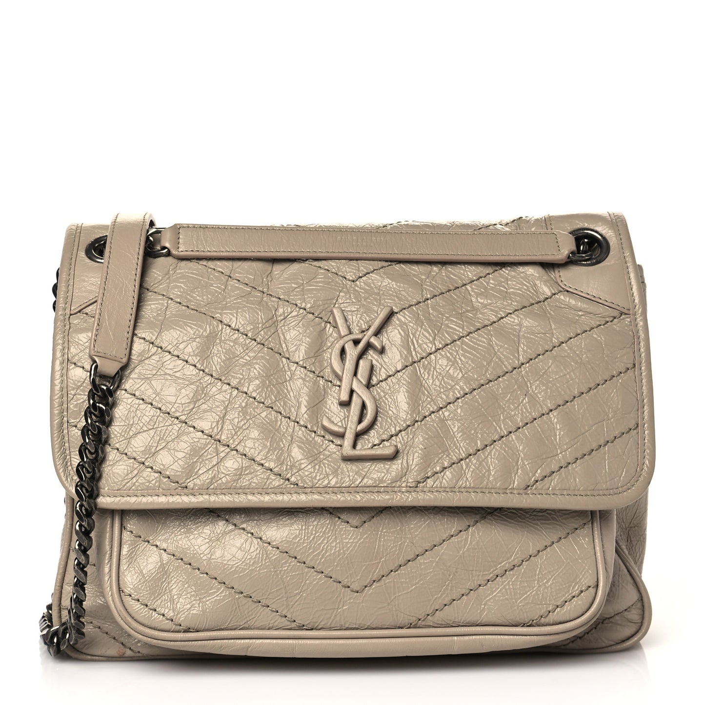 Crinkled Calfskin Matelasse Monogram Medium Niki Chain Satchel Light Natural