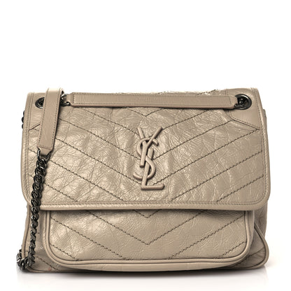 Saint Laurent Crinkled Calfskin Matelasse Monogram Medium Niki Chain Satchel Light Natural 1 of 11
