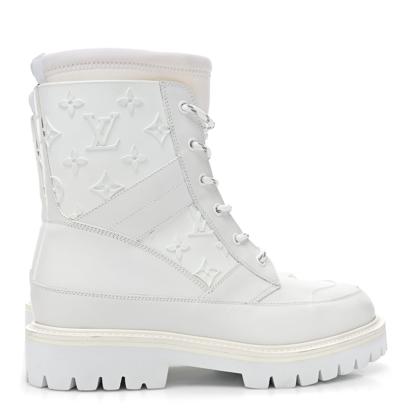 Rubber Monogram Embossed Neoprene Mens Landscape Ankle Boots 36.5 White