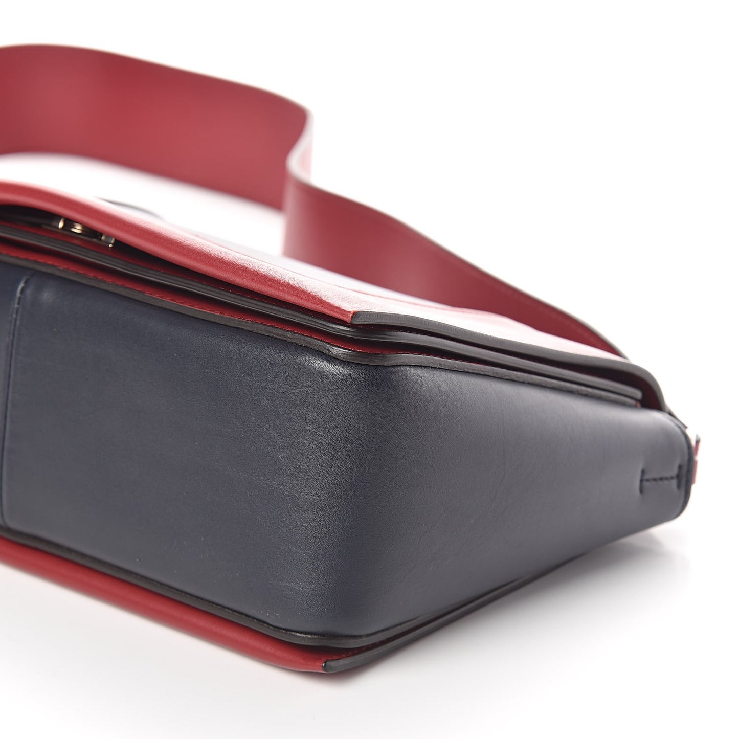Shiny Smooth Calfskin Medium Frame Shoulder Bag Red Navy