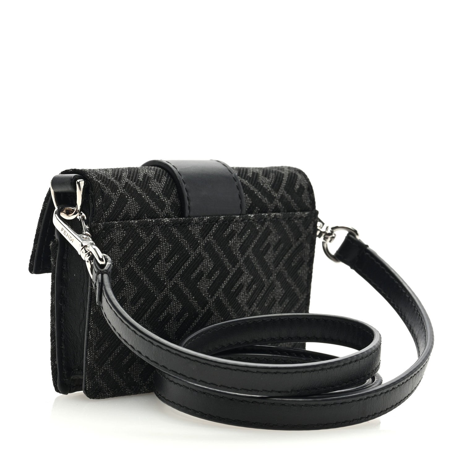 Fendi Recycled Fabric Jacquard Vitello Cover Micro FF Micro Flat Baguette Asfalto 3 of 9