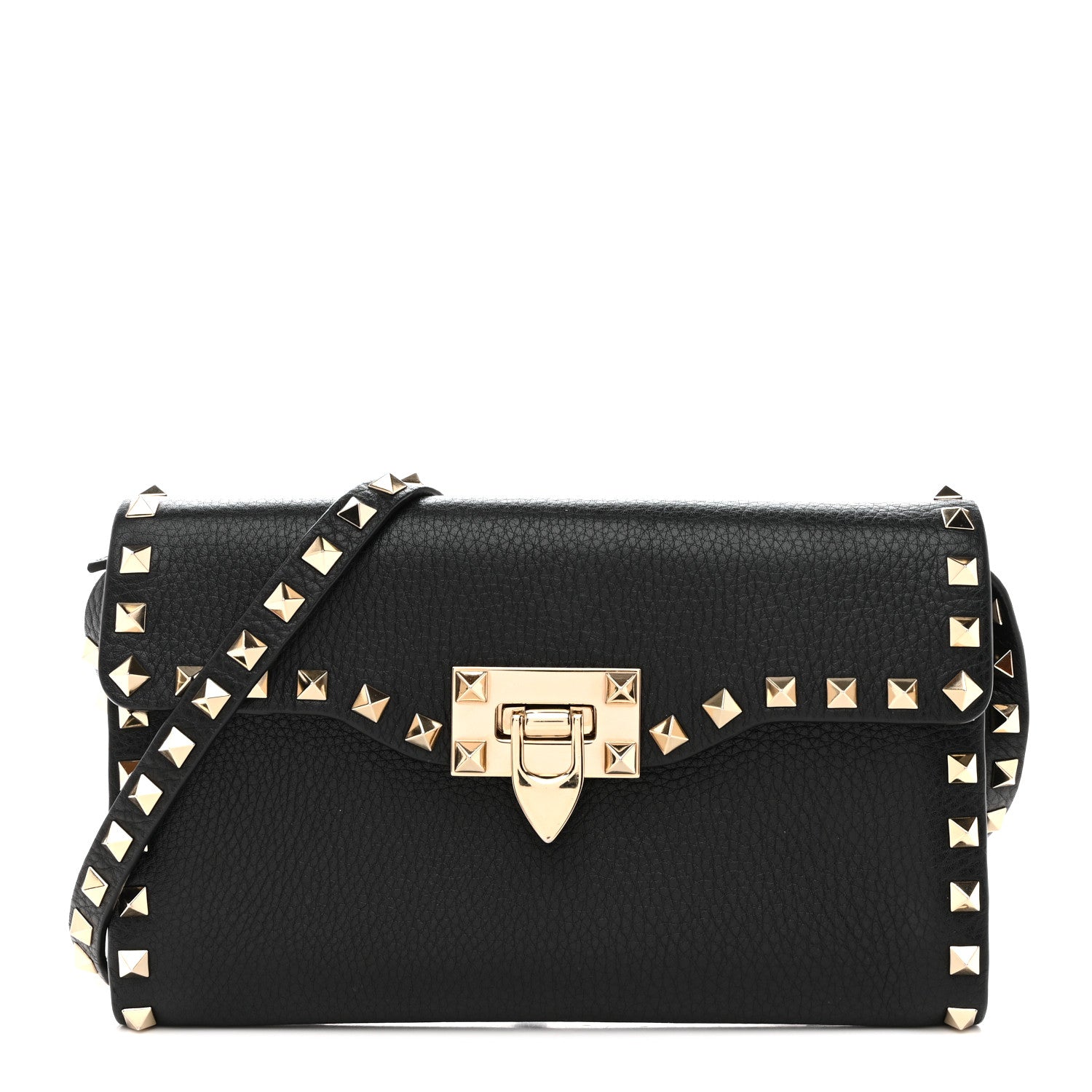 Valentino Garavani Pebbled Calfskin Medium Rockstud Flip Lock Crossbody Bag Black 1 of 10