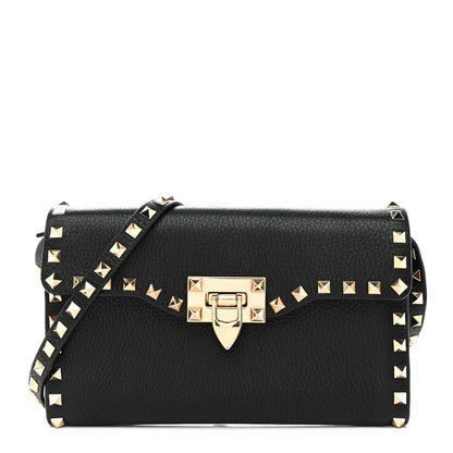 Valentino Garavani Pebbled Calfskin Medium Rockstud Flip Lock Crossbody Bag Black 1 of 10