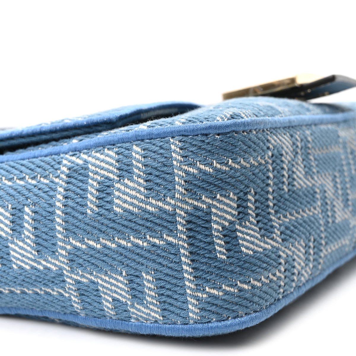Fendi Denim Effect Fabric Jacquard FF Vitello Grace Mamma Baguette Blue 10 of 11