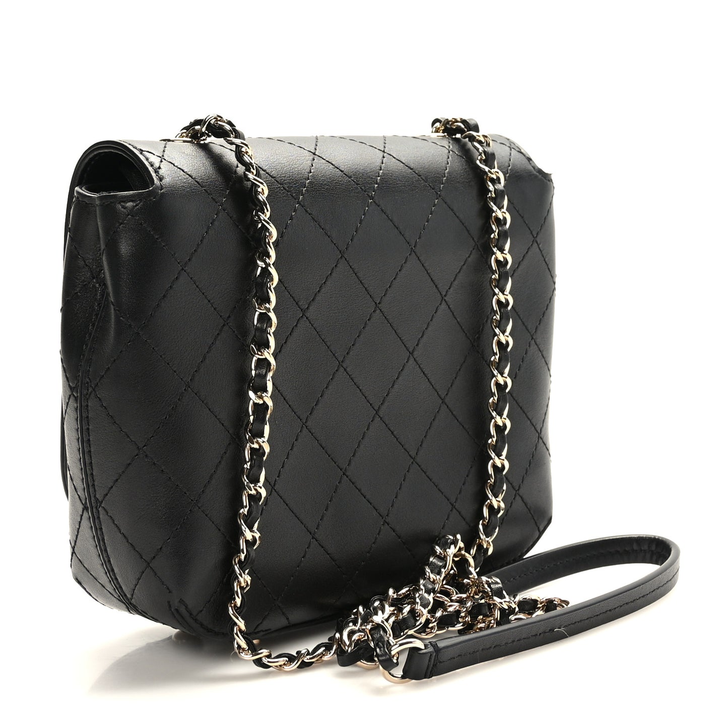 Calfskin Stitched Small Covered CC Flap Bag Black