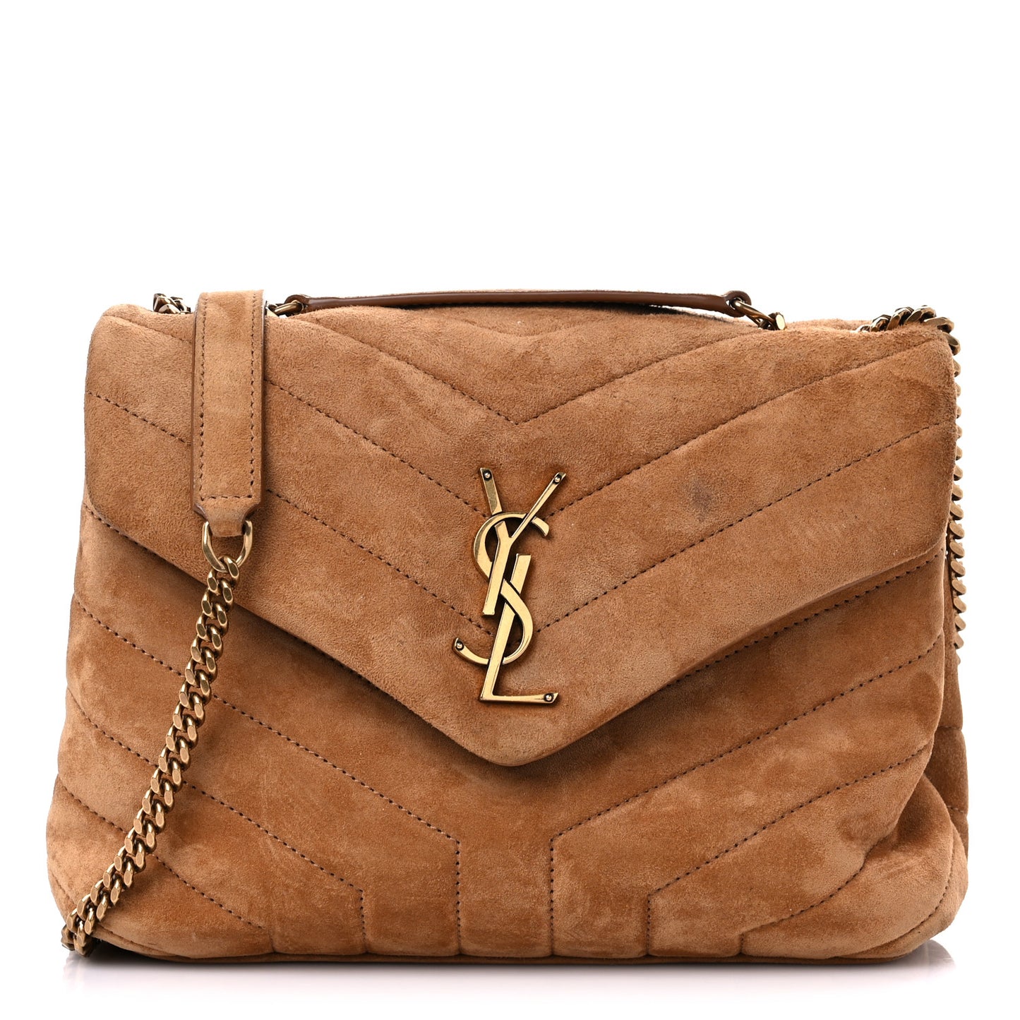 Suede Calfskin Y Quilted Monogram Small Loulou Chain Satchel Cinnamon