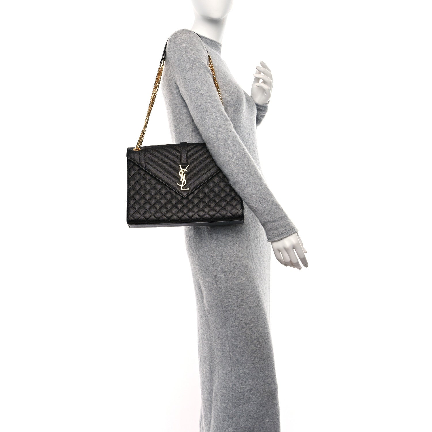 Saint Laurent Grain De Poudre Textured Mixed Matelasse Large Triquilt Monogram Satchel Black 2 of 9