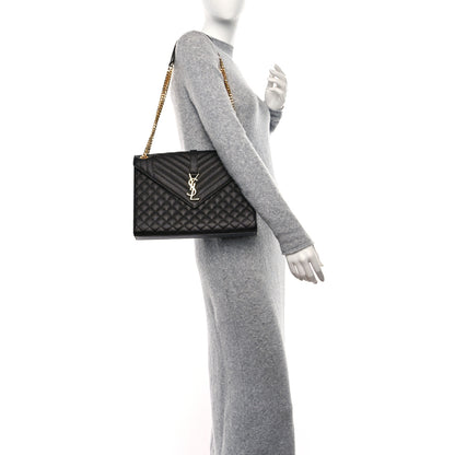 Saint Laurent Grain De Poudre Textured Mixed Matelasse Large Triquilt Monogram Satchel Black 2 of 9
