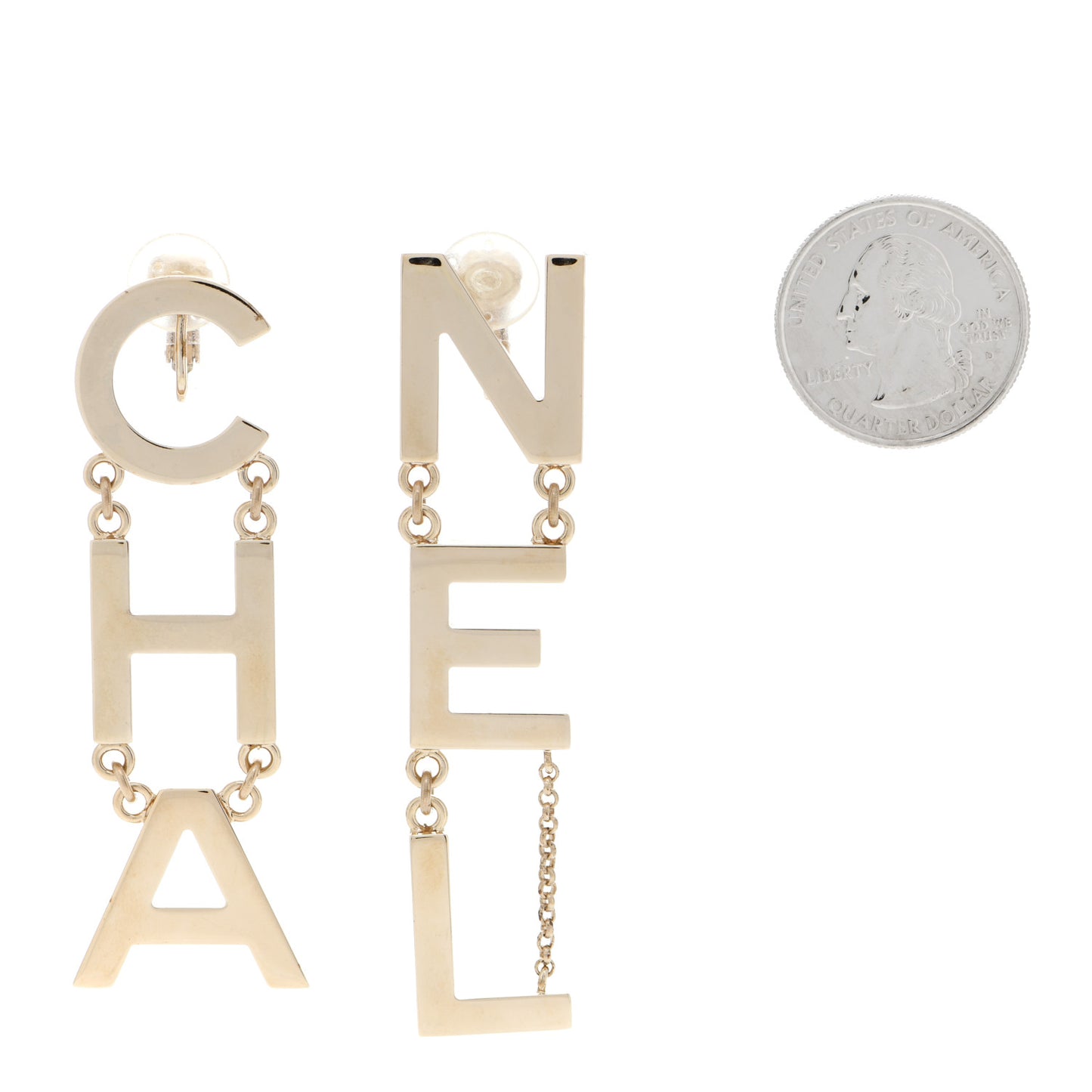 Metal Cha-Nel Logo Drop Earrings Gold
