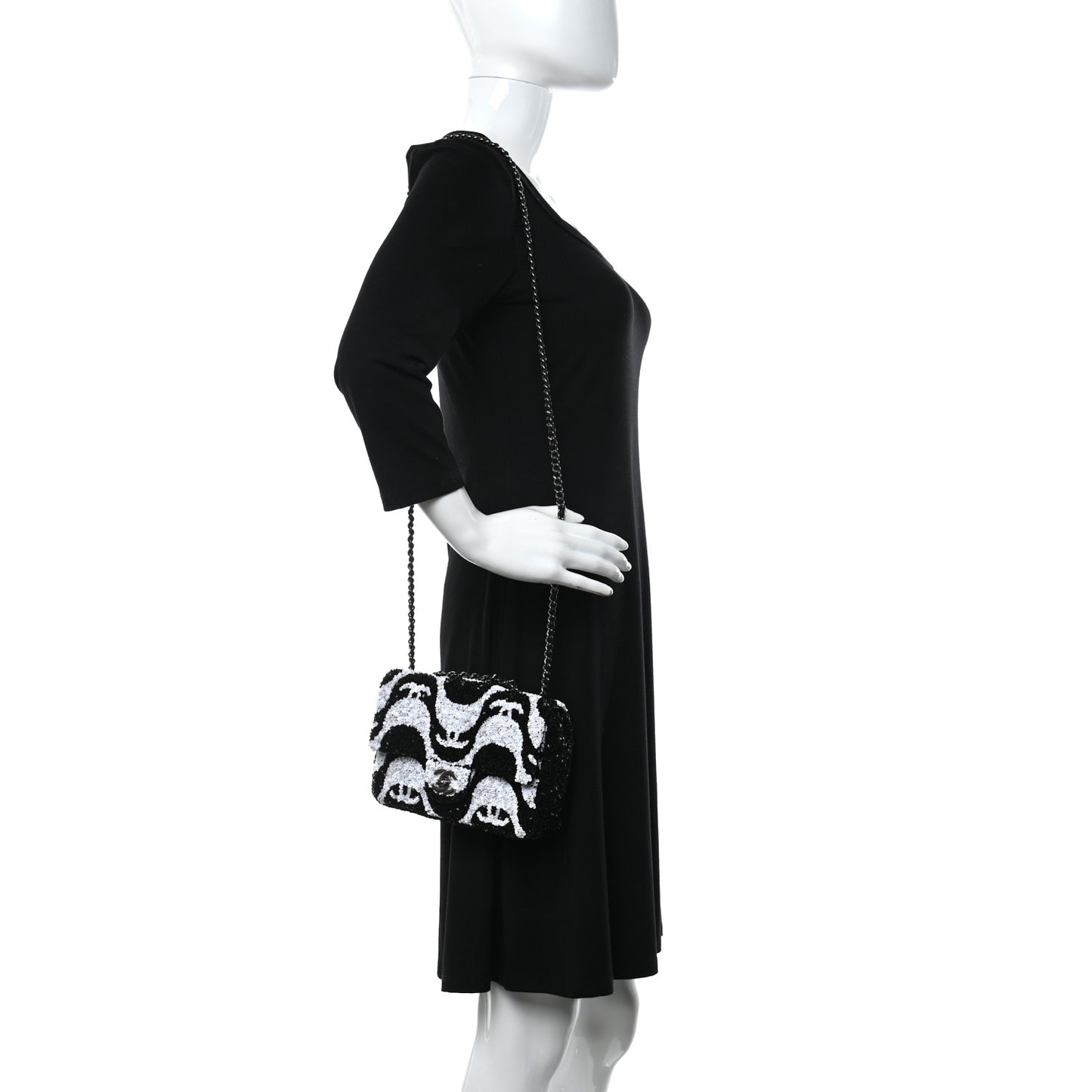 Sequin Mini Rectangular Flap Black White