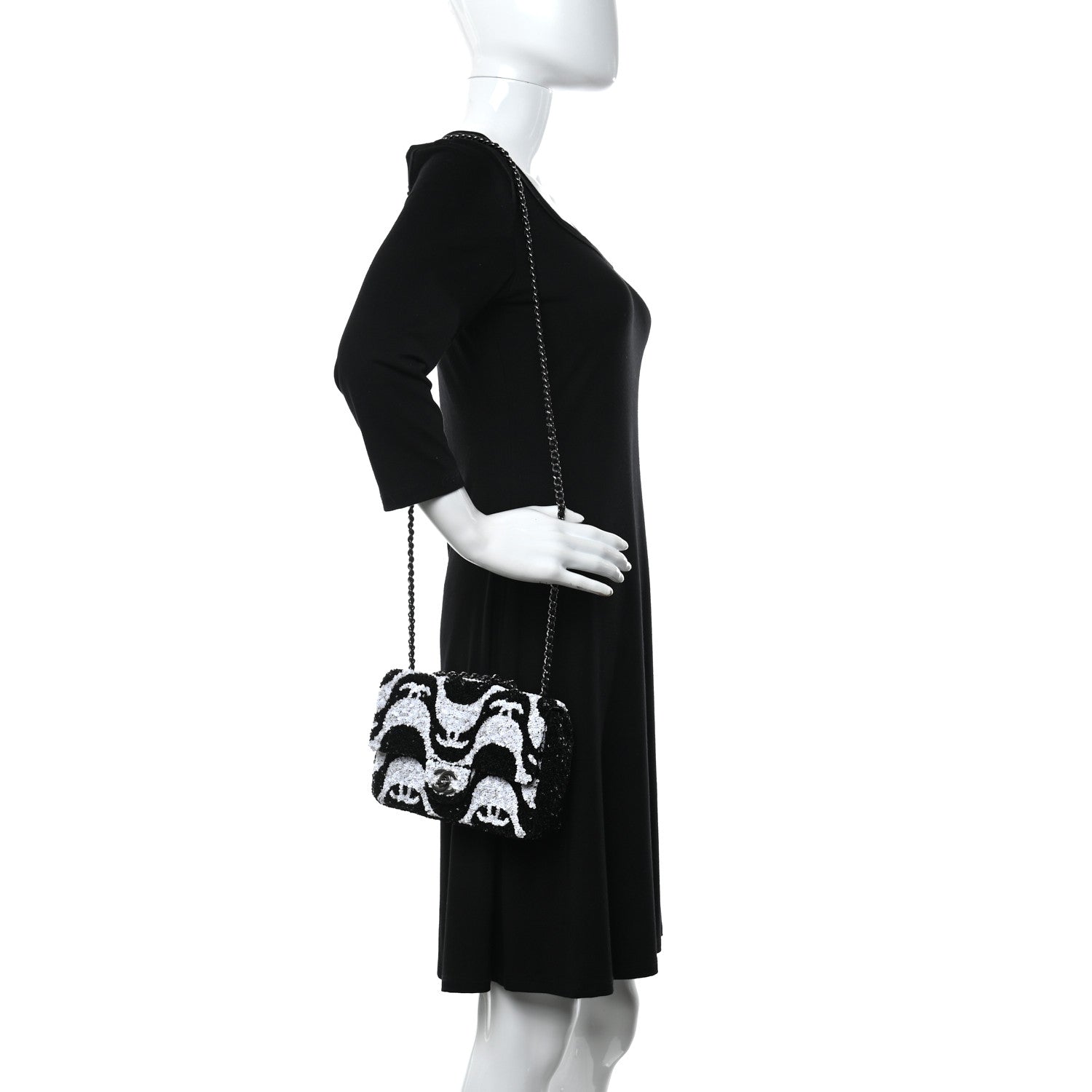 Chanel Sequin Mini Rectangular Flap Black White 2 of 9
