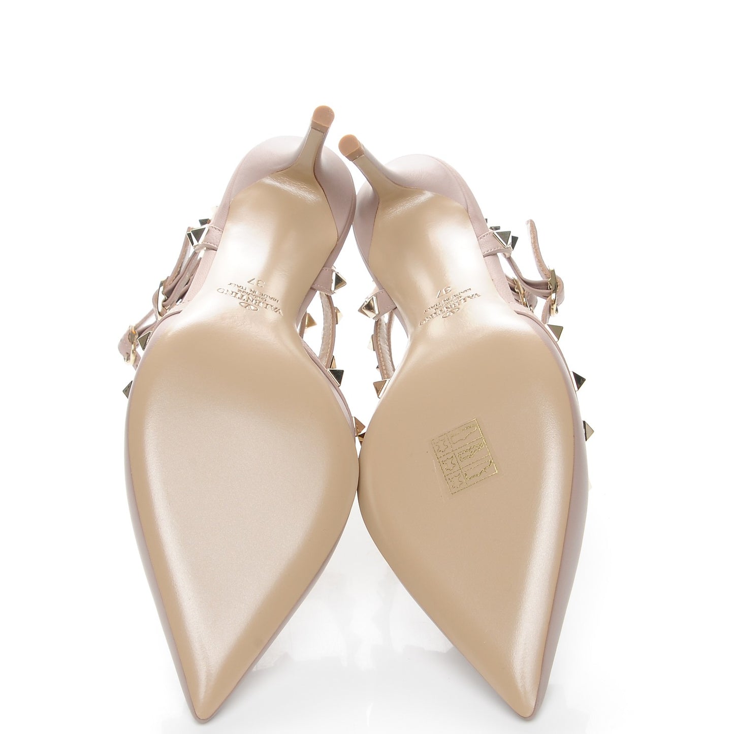 Nappa Rockstud Ankle Strap Low Heel Pumps 37 Poudre