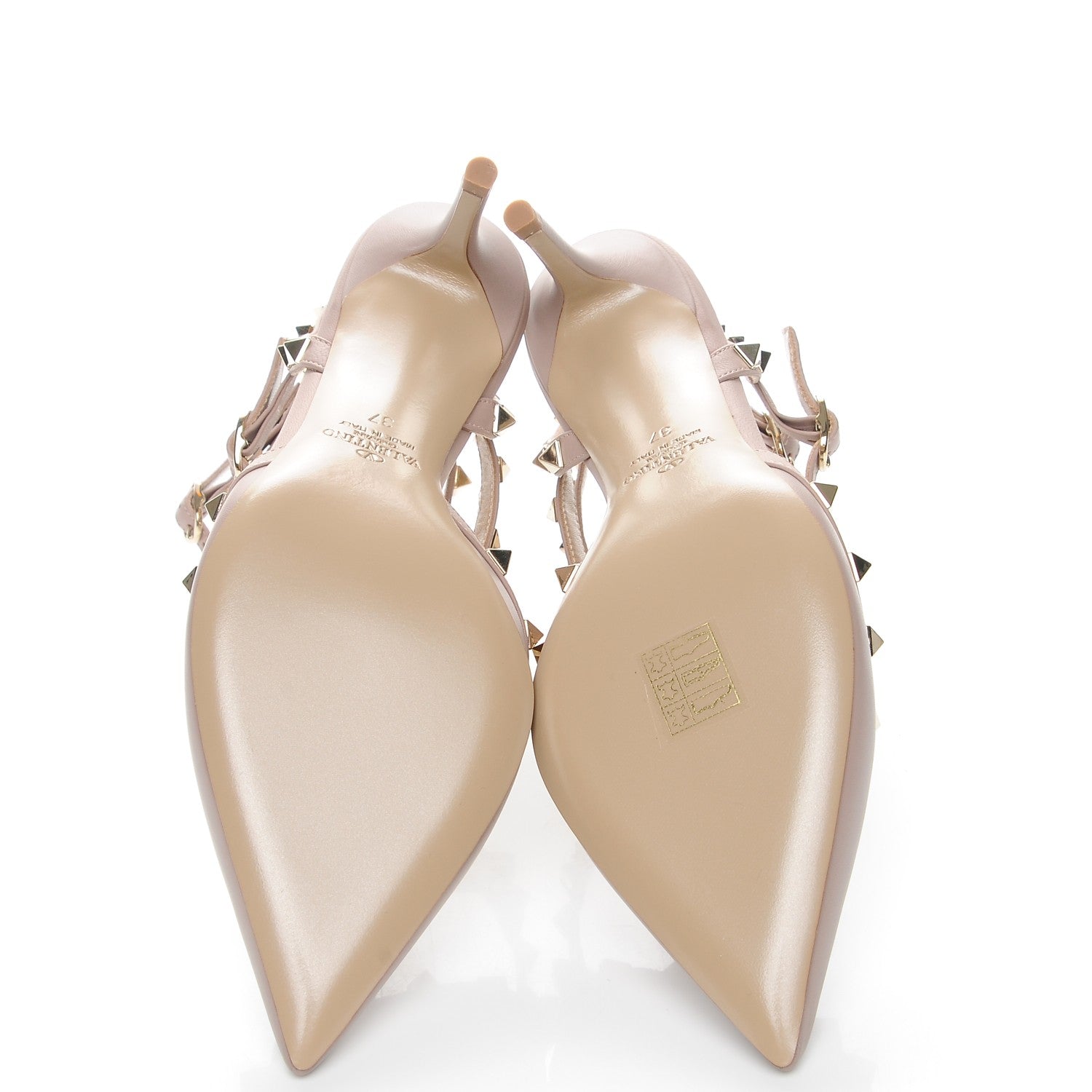 Valentino Garavani Nappa Rockstud Ankle Strap Low Heel Pumps 37 Poudre 5 of 9