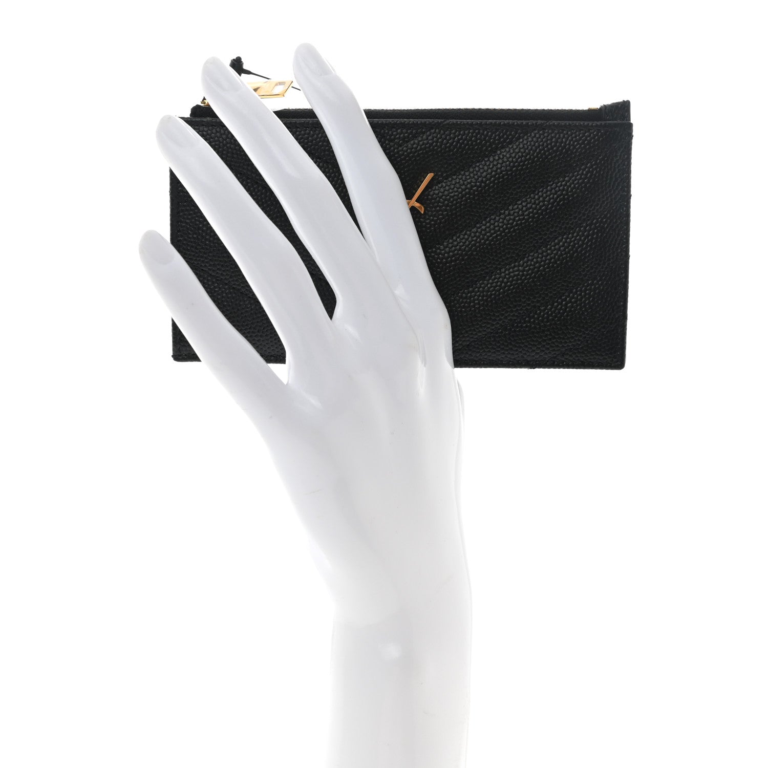 Saint Laurent Grain De Poudre Matelasse Chevron Monogram Fragments Zippered Card Case Black 2 of 8