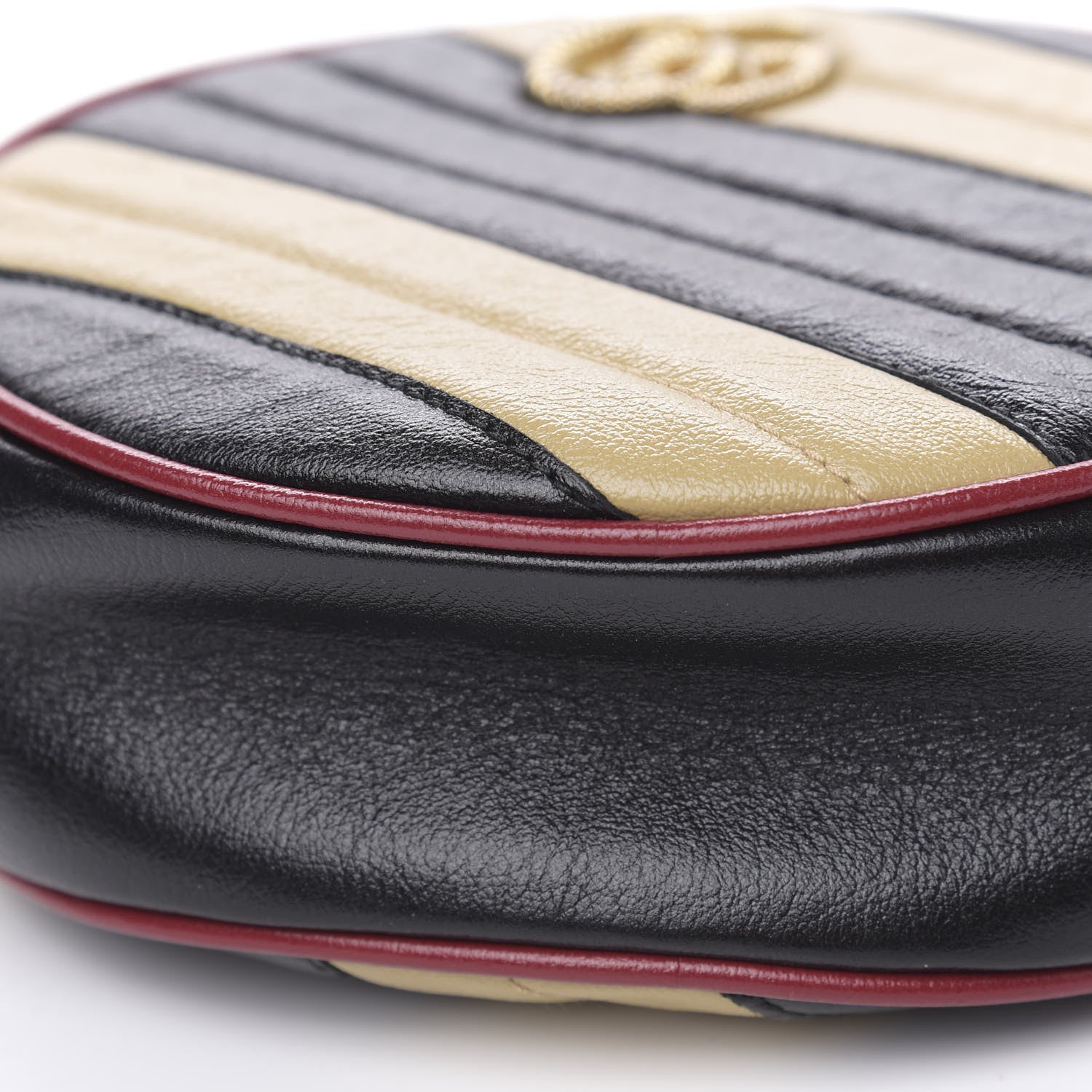 Gucci Azalea Calfskin Matelasse Diagonal Patchwork Mini Torchon GG Marmont Round Shoulder Bag Black Beige Romantic Cerise 11 of 11